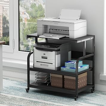 Fannova 32.3" x 18.9" Extra Large Printer Stand Table with Adjustable Storage Shelf, 3 Tier Rolling Printer Cart with Industrial Wheels for Home Office, Black