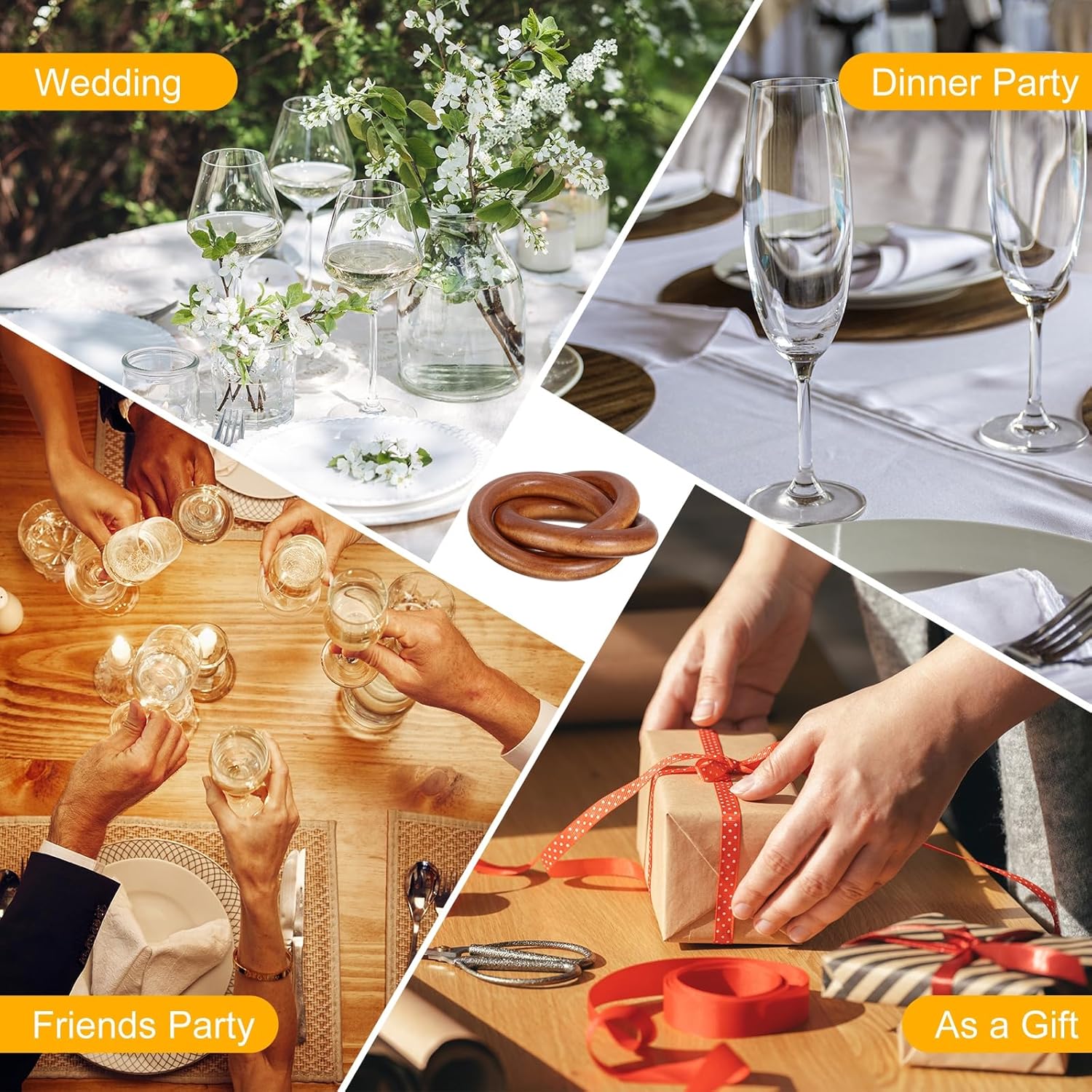 uxcell Set of 8 Wooden Napkin Rings, Circle Table Napkin Holders, Napkin Decoration for Dining, Anniversary, Holidays, Parties, Brown