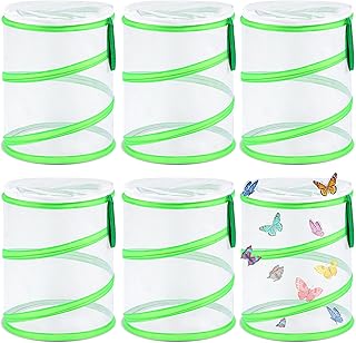 6 Pcs Butterfly Habitat Cage Bulk 12 x 14 Inch Insect Butterfly Net Giant Collapsible Insect Mesh Cage Terrarium Pop-up Clear Mesh Caterpillars Habitat Cage with Zipper Door for Boys and Girls Ages 5+