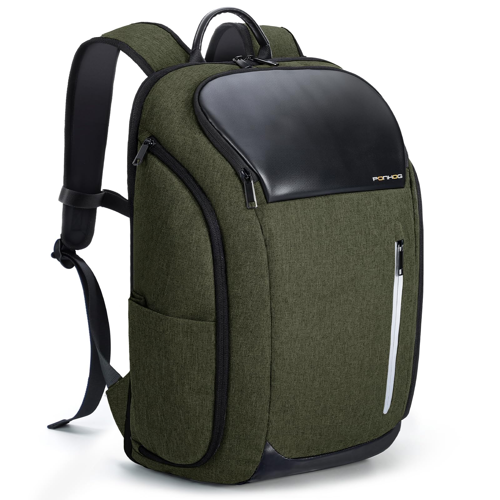 Ponhog Zaino Uomo Porta PC 17 Pollici - Zaino da Viaggio Idrorepellente, Apertura 180° e Design Antifurto, Capacità 30L, Verde