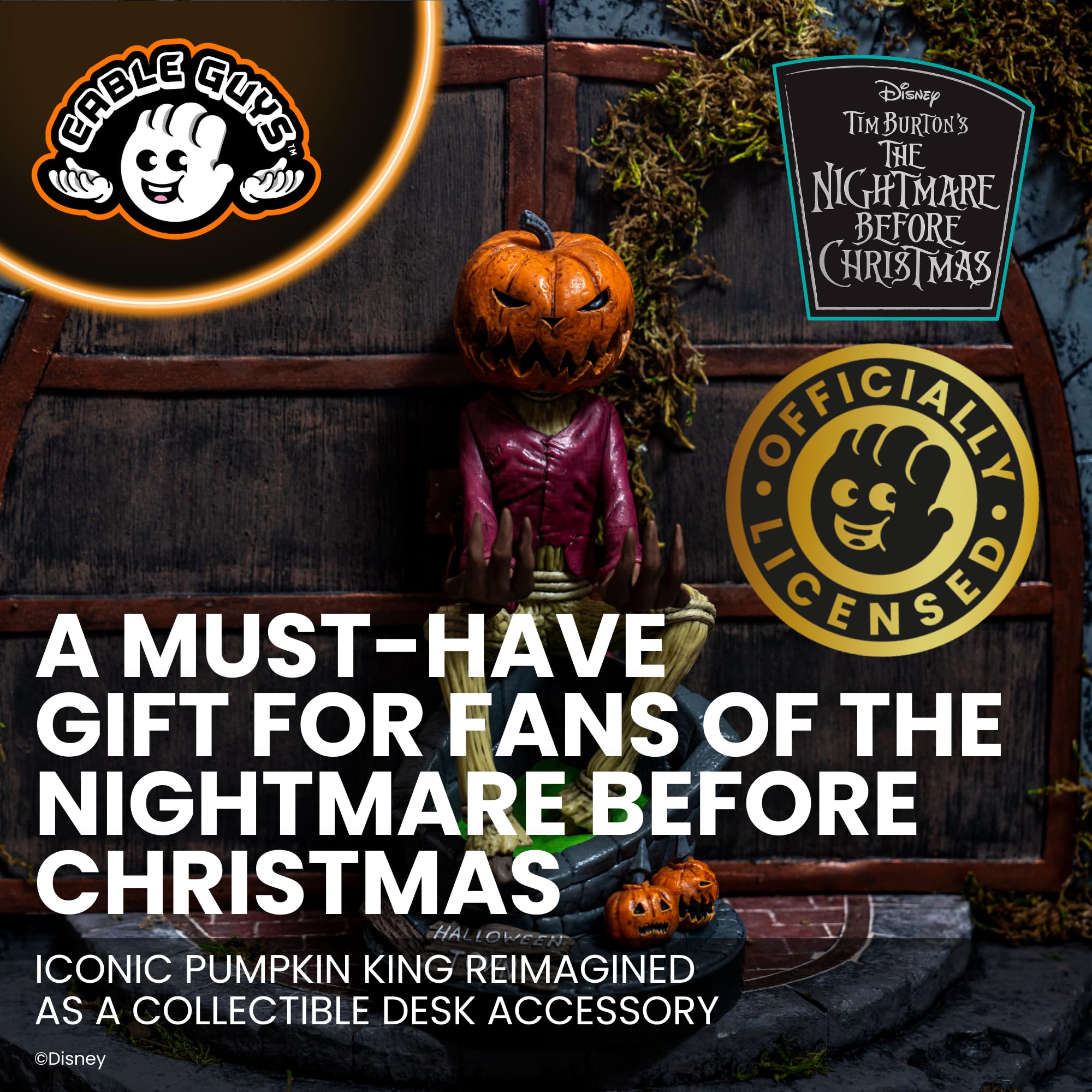 Cableguys The Nightmare Before Christmas Jack Pumpkin King Soporte Mando y Movil - Figuras Soporte para movil y Mando, Compatible con Xbox, PlayStation y la mayoría de mandos estándar