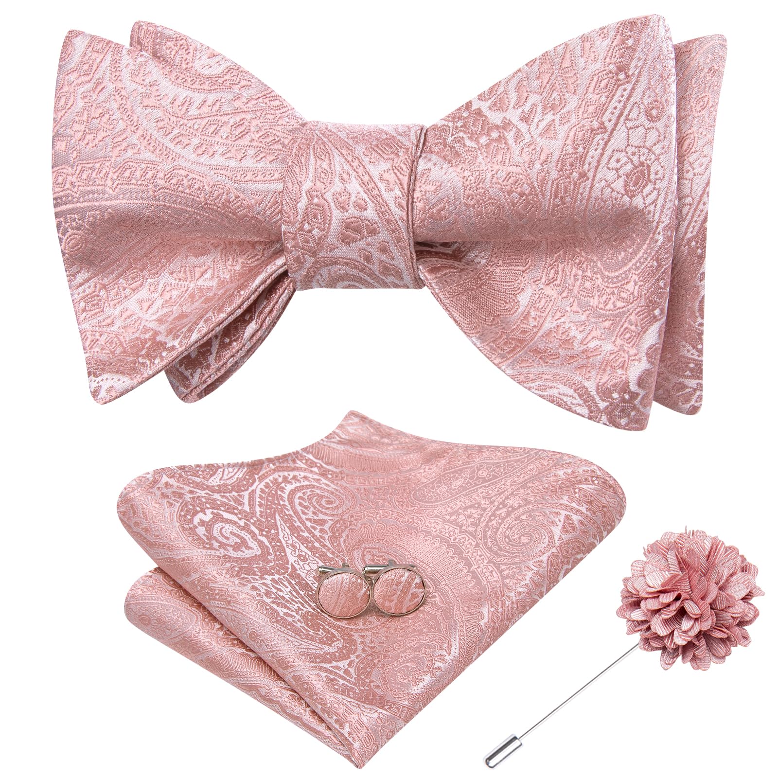 Dubulle Self Tie Bow Ties for Men Silk Paisley Bowtie Lapel Pin Set