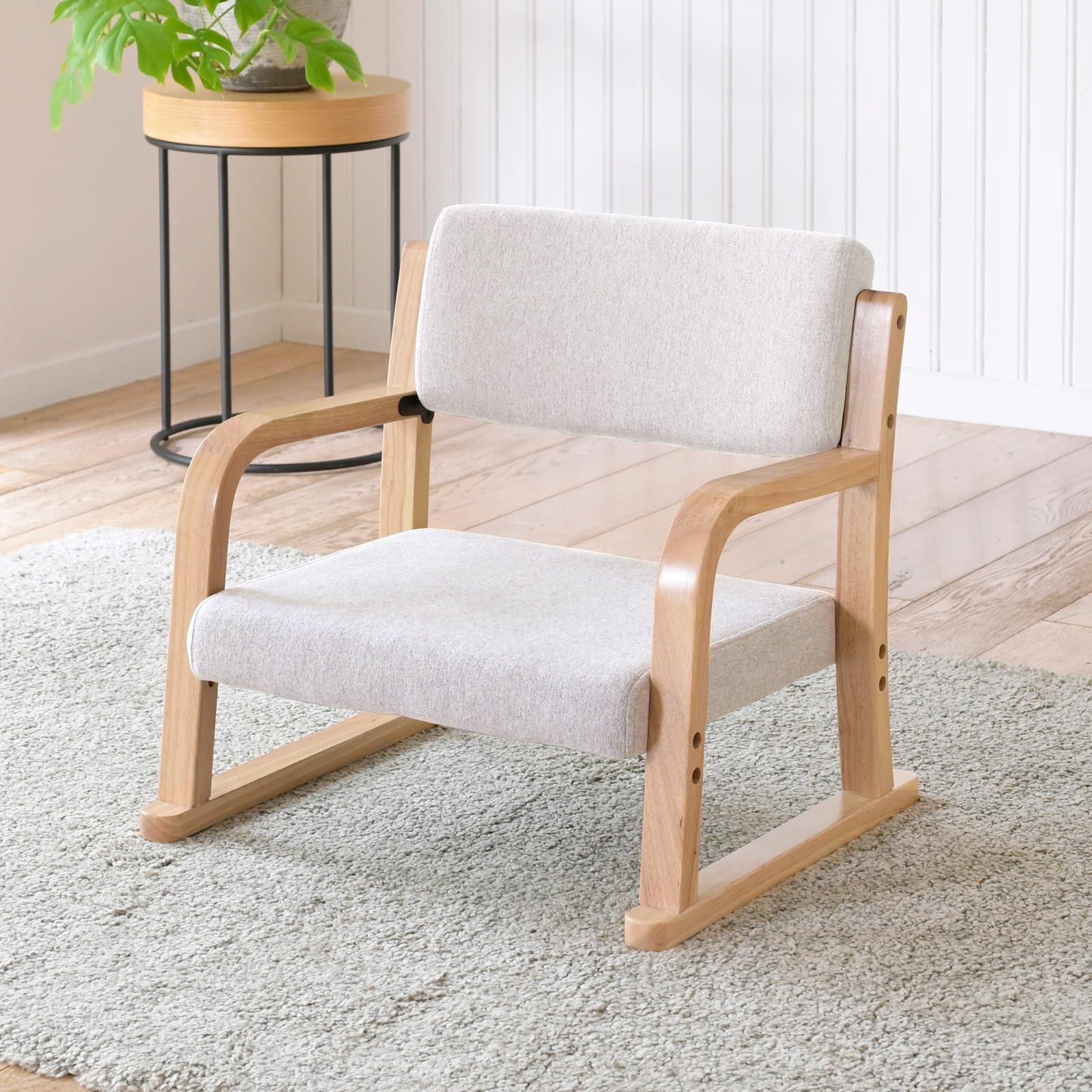 山善(YAMAZEN) Zaisu Compact Chair with Armrests, Height Adjustable (2 levels), Easy to Stand and Sit, High Seat Chair Width 20.9 x Depth 19.5 x Height 20.7 inches (53 x 49.5 x 52.5 cm), Floor Seating