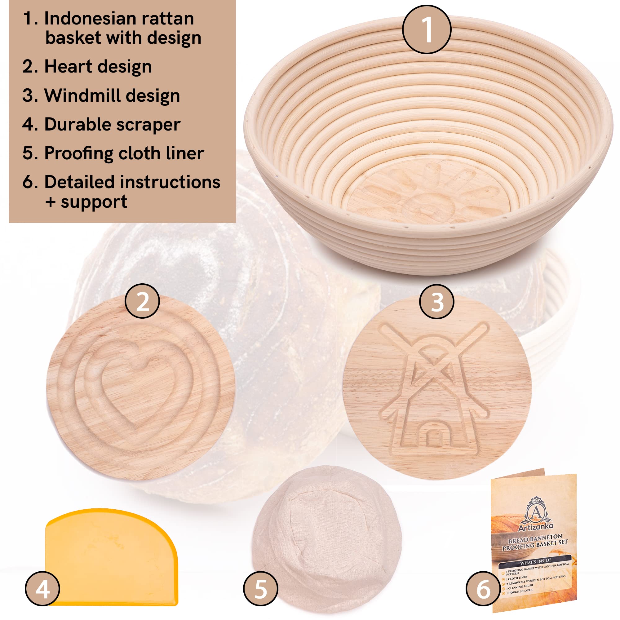 Zuurdesem Brood Bakken Set, 25,5 cm Ovaal & 22,5 cm Ronde Banneton Brood Proofing Manden met Linnen Liner, Siliconen Brood Sling, Deense Deeg Garde, Deeg Schraper Kit, Siliconen Borstel & Siliconen