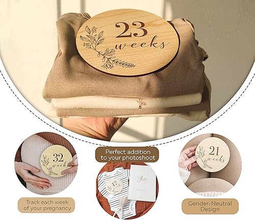 Miniatura 10 de Tarjetas de hitos mensuales de madera para bebés con letrero de anuncio, regalos de embarazo y baby shower para niños y niñas, accesorios