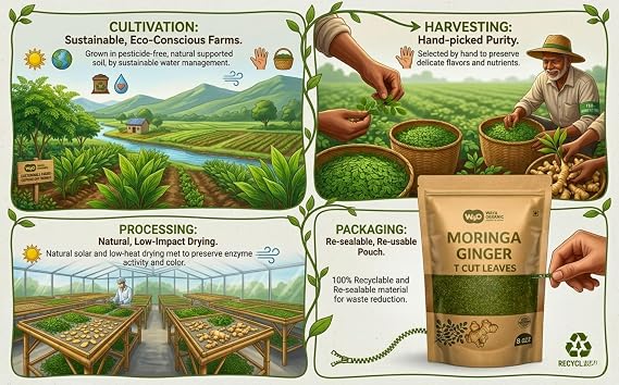 Moringa Leaves Tea with Ginger 8 oz, 120 Servings Per Package, One Leaf Tea with Two Herbs Benefits (Pack of 1), Shadow dried leaves for Maximum Benefits.