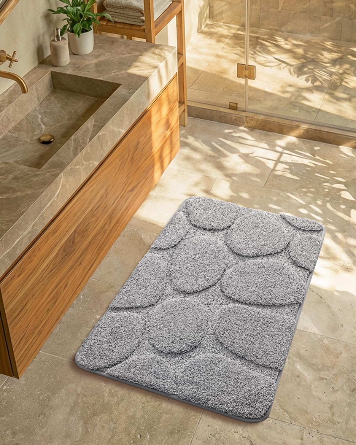 COLOR&GEOMETRY Badematte Badteppich rutschfest Waschbar, 61 x 92 cm Badezimmerteppich Groß Absorbierende Weiche Badvorleger, Badematte Grau für Badezimmer, Dusche, Badewanne, Waschküche