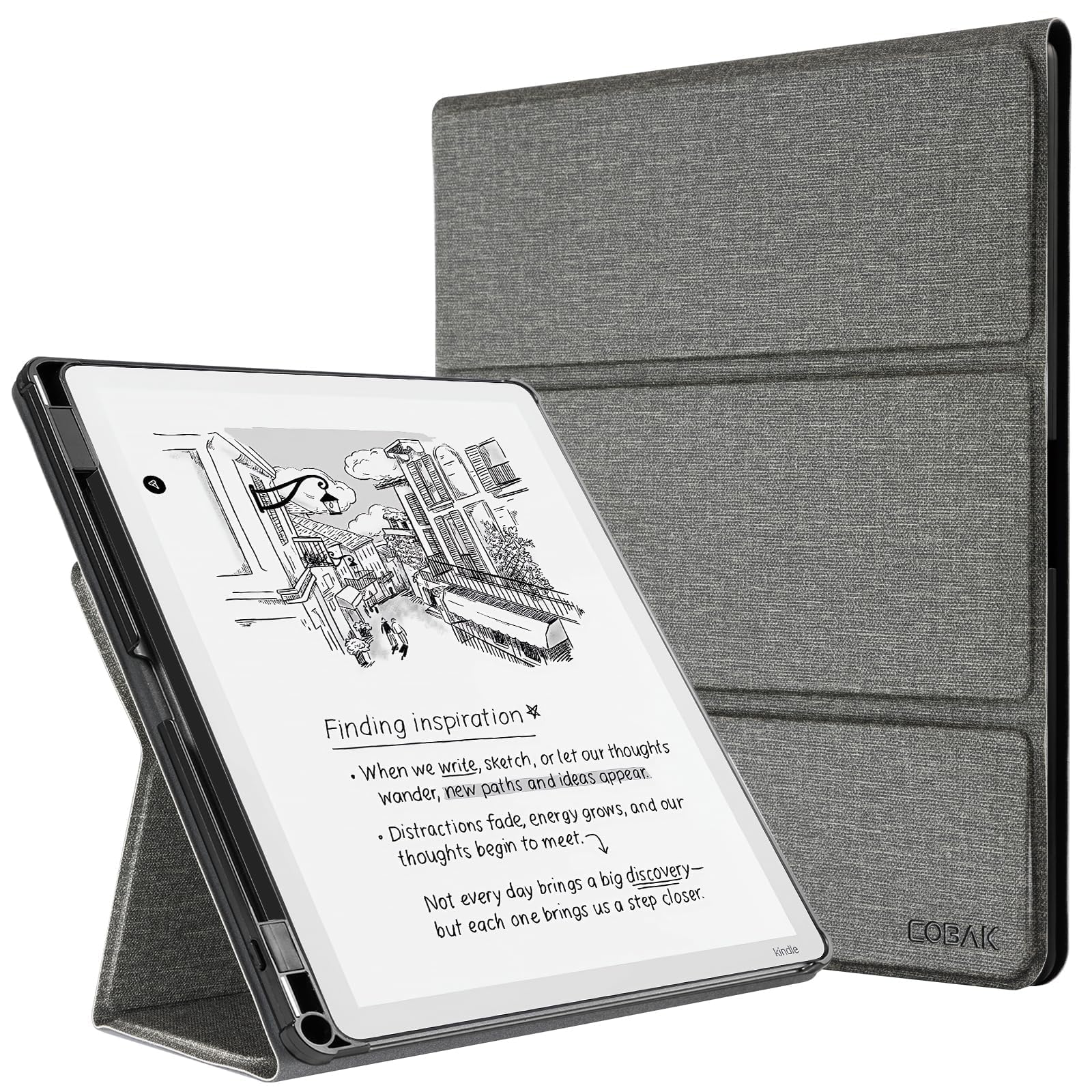 CoBak Case for 11" Kindle Scribe 3rd Generation 2025, Kindle Scribe Colorsoft with Two Viewing Angles - All New PU Leather Cover with Auto Sleep Wake, Pen Holder. Fabric Gray