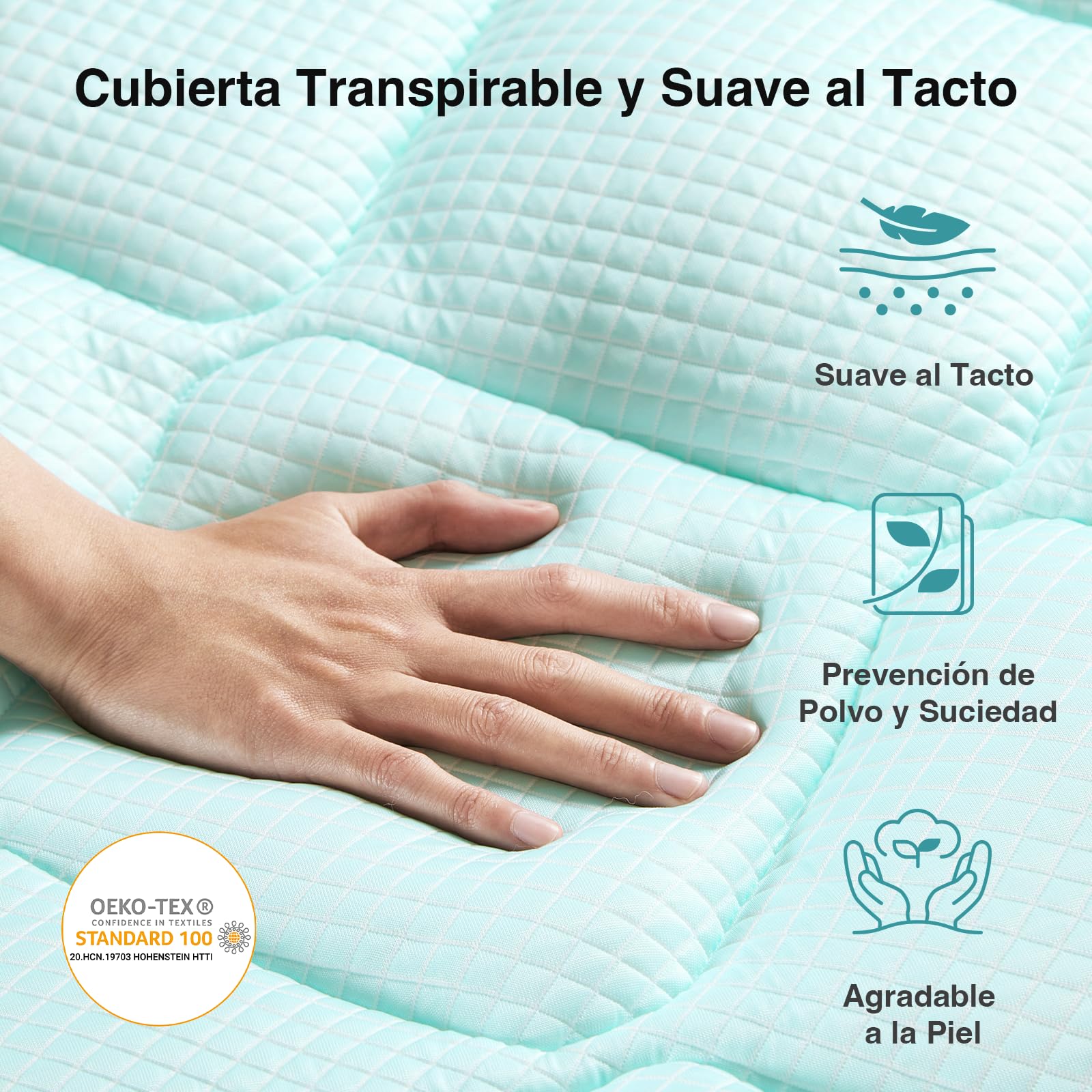 Novilla Sobrecolchón Refrescante de Fibra 160x190cm Agradable a la Piel, Grosor de 3cm, Refrigeración de Dos Fases, Cubre Colchón Transpirable con Bolsillo Profundo Elástico, Azul/Blanco