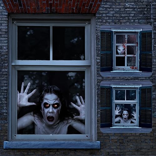 YUSPENYE 2 Pack of Halloween Ghost Curtain, Window Door Cover, Halloween Decoration, Party Decors