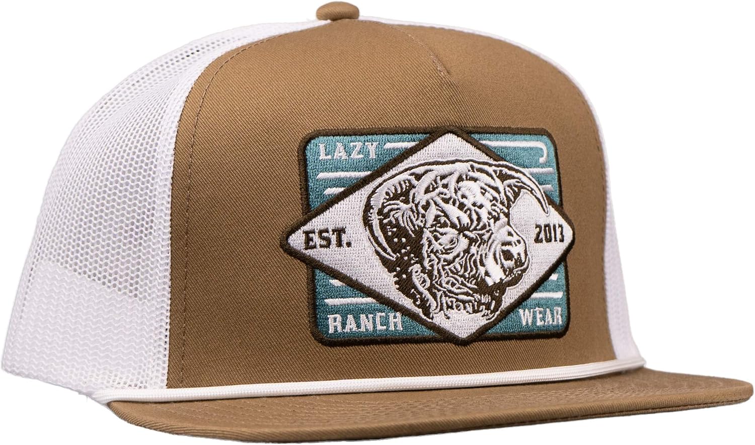 Lazy J Ranch Coyote Brown & White Iron Horn Classic Rope Trucker Hat - Adjustable Unisex Country Hats, Vintage Trucker Hat, Rope Hat