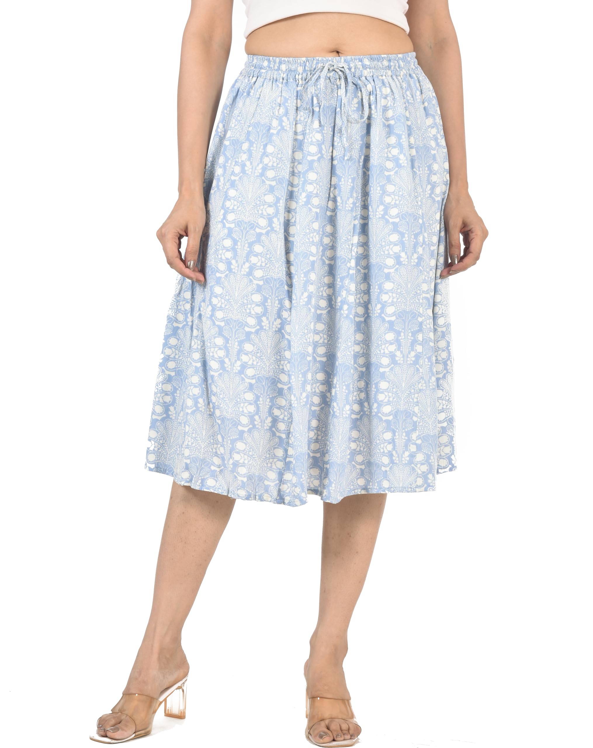 cotton breeze Women's Regular Fit Printed Cotton Skirt White-picture-21