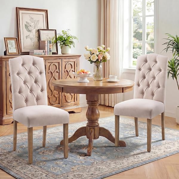 SNUGWAY Tufted Upholstered Parsons Dining Chair Set Fabric Diner Accent Stylish Modern Kitchen Living Room with Button S