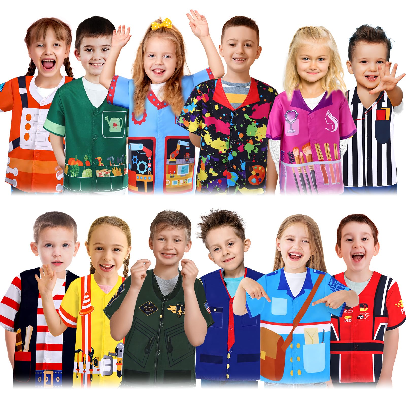 Jiuguva 12 Pcs Dress up Clothes for Kids Role Play Costume for Cosplay Career Costumes Astronaut Construction Worker Racer Engineer Pirate Painter