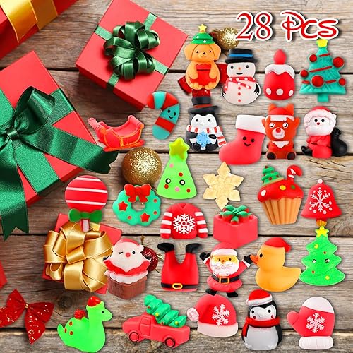 Miniatura 5 de Juguetes esponjosos, paquete de 26 juguetes esponjosos de Navidad, recuerdos de fiesta para niños de 4 a 8 a 12, Mochi Kawaii Cat Squishy Fidget