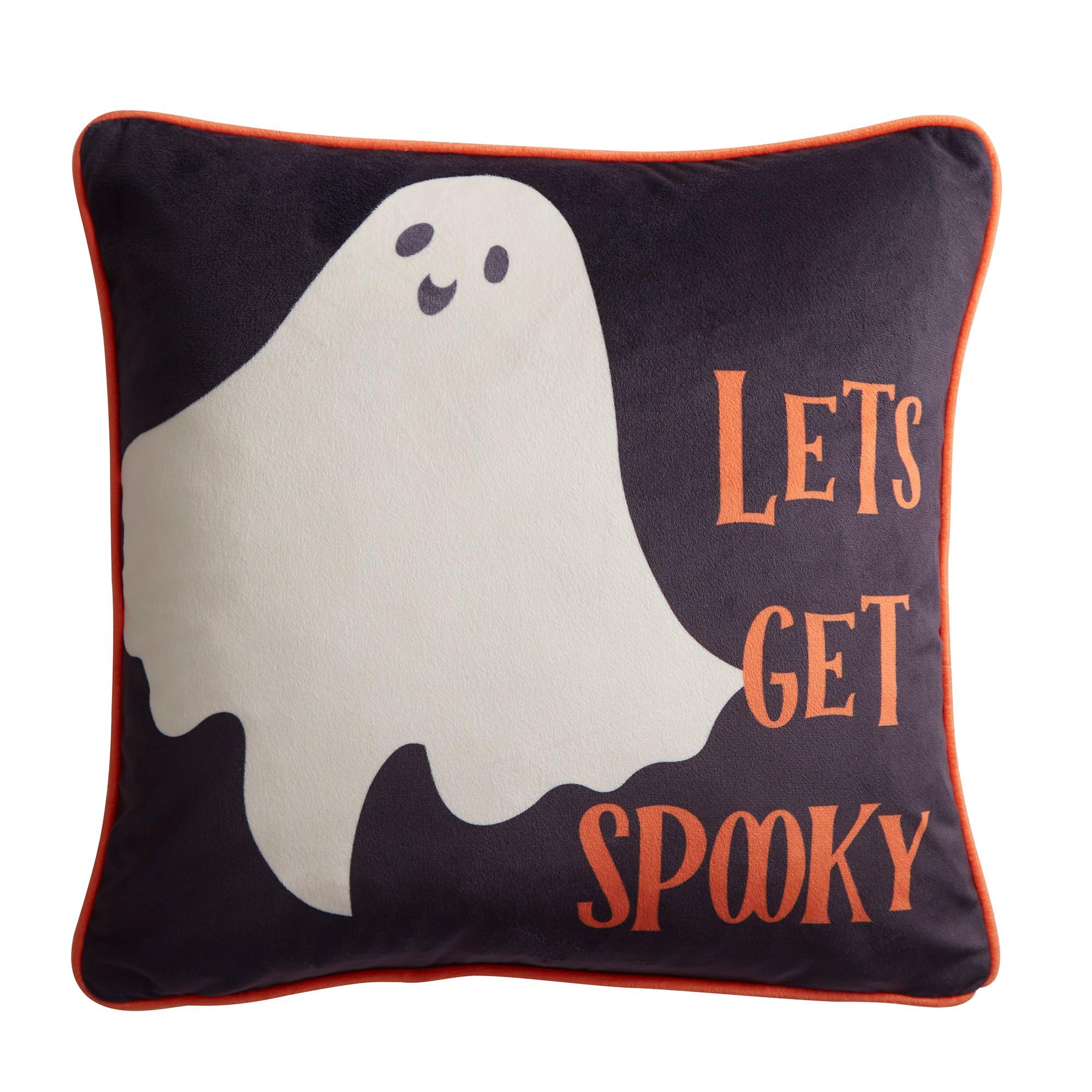 Bedlam Grey - Black & Orange Halloween Cushion (43 X 43Cm) - Reversible (2 Colours) - Filling Included - Piped Edge- Halloween Ghost Cushion With Cover Included- Spooky Decorations