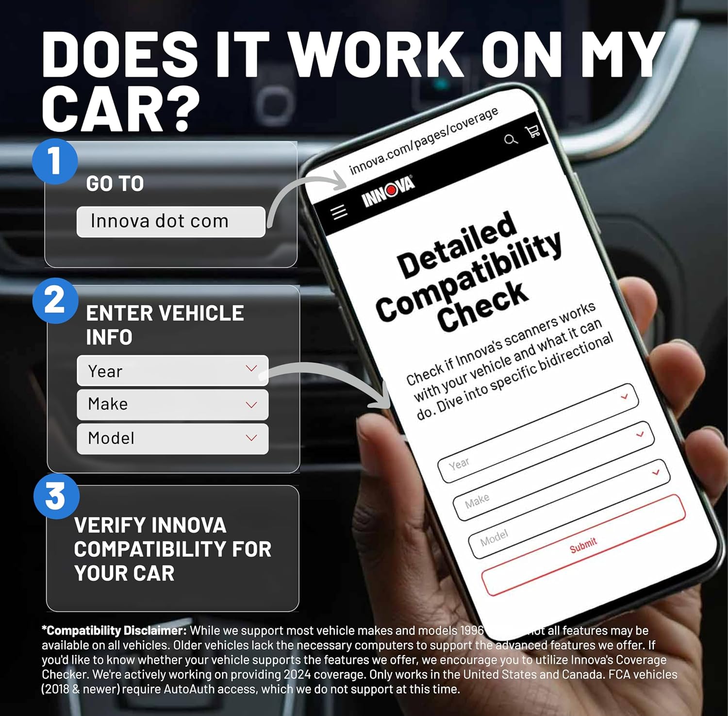 Steps to check vehicle compatibility online for Innova scanners