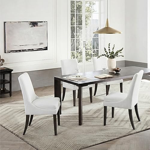Vista 15 de Sillas de comedor tapizadas modernas con respaldo alto, sin brazos, de rendimiento en tela para comedor y cocina, color gris claro, juego de 4