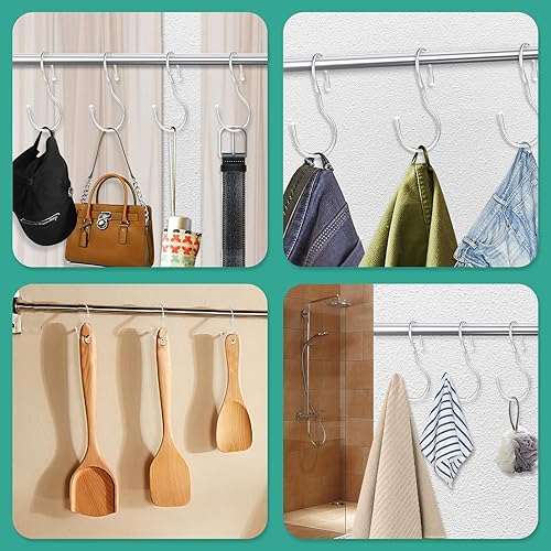 Miniatura 7 de Bewudy Paquete de 12 ganchos en S para colgar, ganchos en S de acero inoxidable resistentes para armario, organizador de armario, gancho en S para