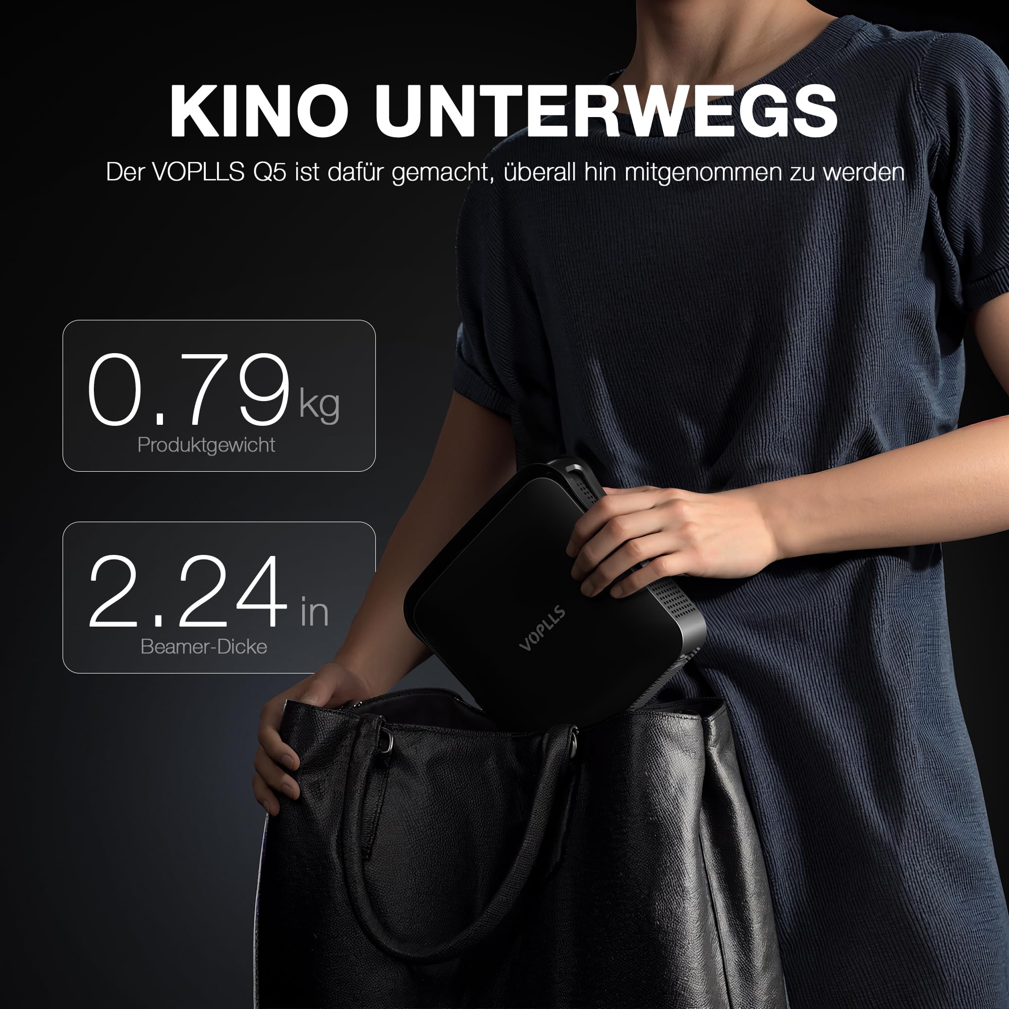 Smart Beamer【800ANSI ＆ Offizielle App】 Mini Projektor mit Autofokus ＆ Trapezkorrektur, VOPLLS 1080P Full HD WiFi6 Bluetooth Beamer 4K Heimkino/Outdoor Klein Projector für Handy (Schwarz)