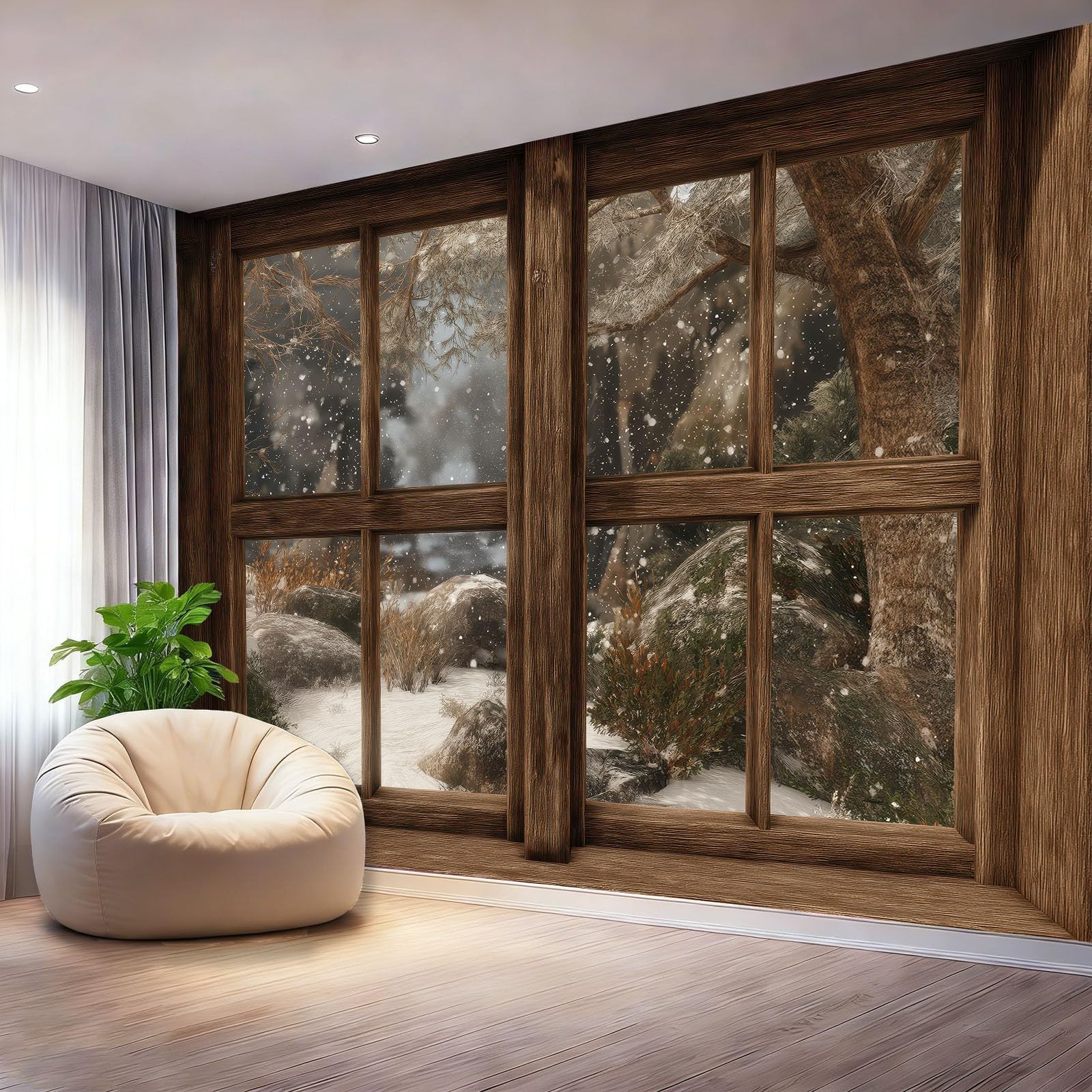 Mural Papel Pintado Fotográfico 400 x 280 cm（WxH - Marrón Estampado de Escena Retro De Nieve - Papel de Pared de Fieltro Moderno para Salón Dormitorio y Pasillo Decoración Panorámica Elegante