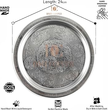 430 Kalite Krom Çelik Osmanlı Motifli Tepsi, 24 cm, Fırına Uygun, Kulplu, Kebap ve Restoran Sunumu için, 6 Adet