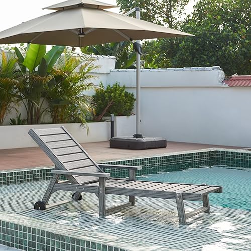 Miniatura 2 de ACUEL Chaise Lounge, silla de descanso de polietileno de alta densidad para exteriores con ruedas, reposabrazos y respaldo ajustable, impermeable, a