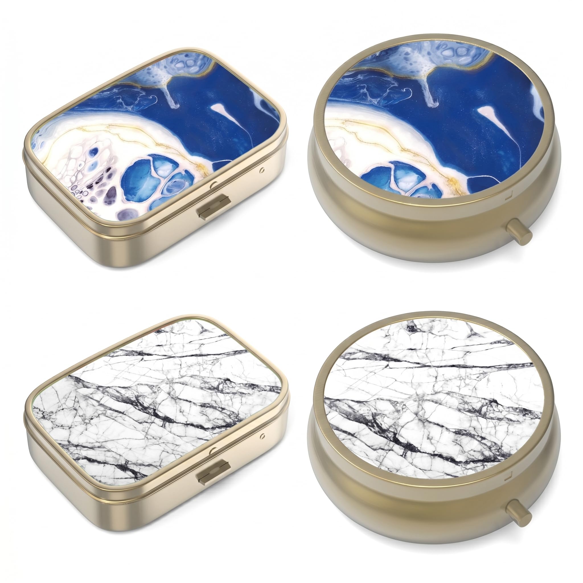 Pill Organizer Pill Box with Mirror Retro Small Pill Case for Purse-4Pack