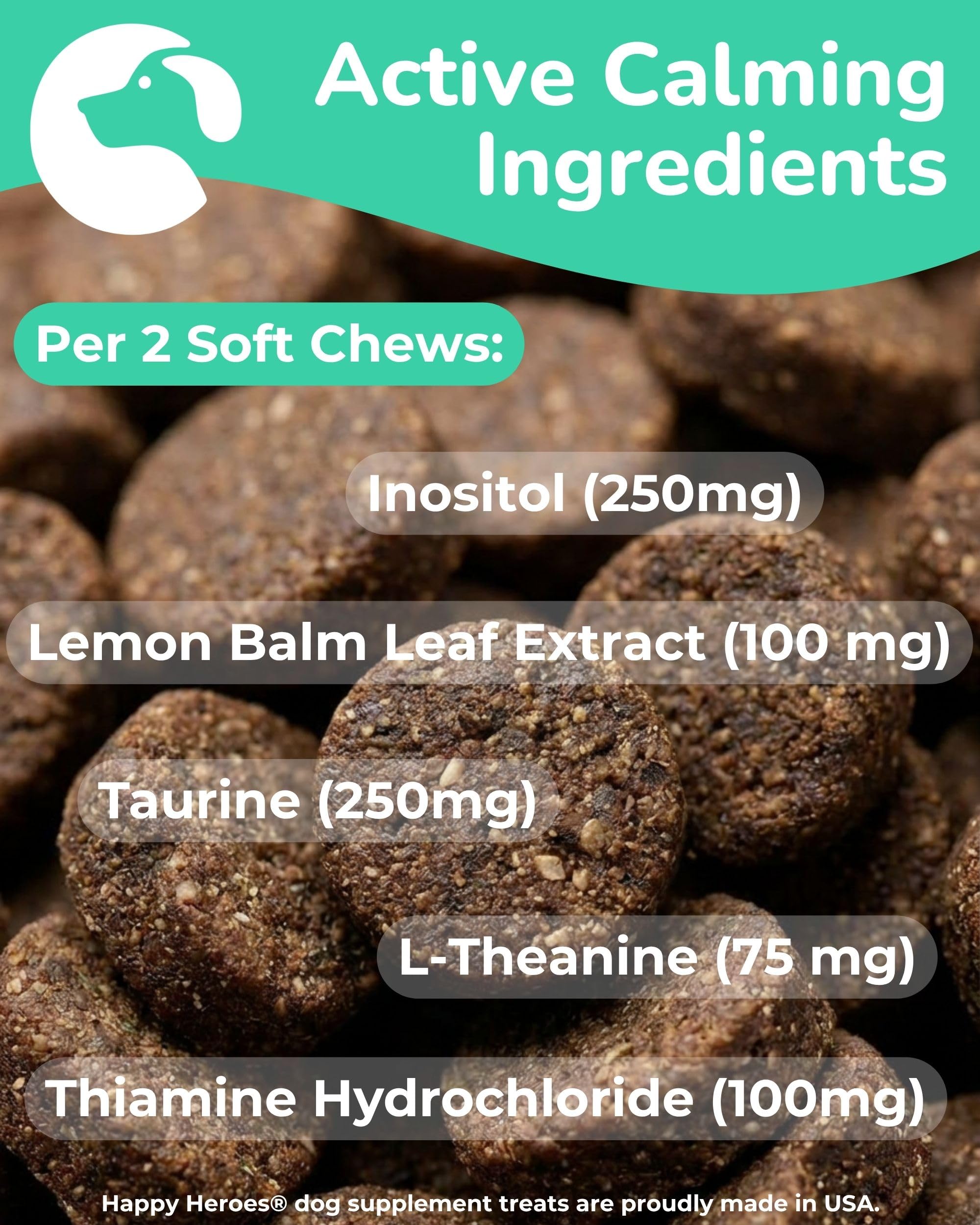 Golosinas calmantes para Perros, suplemento 100% Natural, Reduce estrés, Miedo, hiperactividad, ansiedad, agresión, favorece Alivio y relajación, 120 masticables Suaves sin Granos