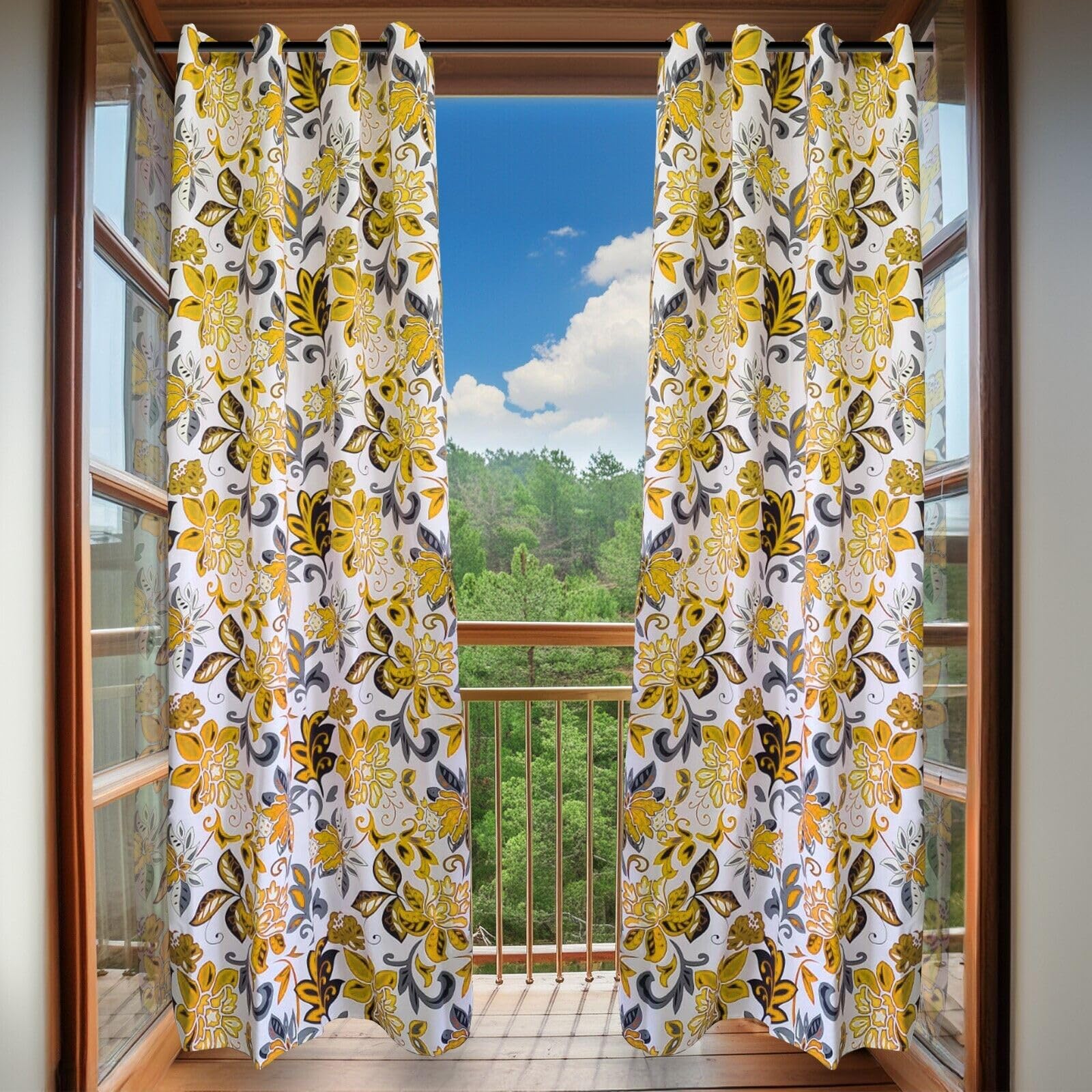 MAKA 2PZ Tende per Interni 8 Occhielli 140 x 285 cm Tenda Finestra Julia Fiori Moderna per Soggiorno 100% Poliestere Ombreggianti Camera Letto Diametro Anello 5cm Decorativa Para Sole (Giallo)