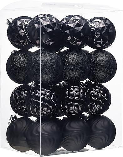 Valery Madelyn Juego de adornos patrióticos de Navidad, 24 unidades, grandes, color negro, inastillable, decoración de árbol de 3.15 pulgadas,