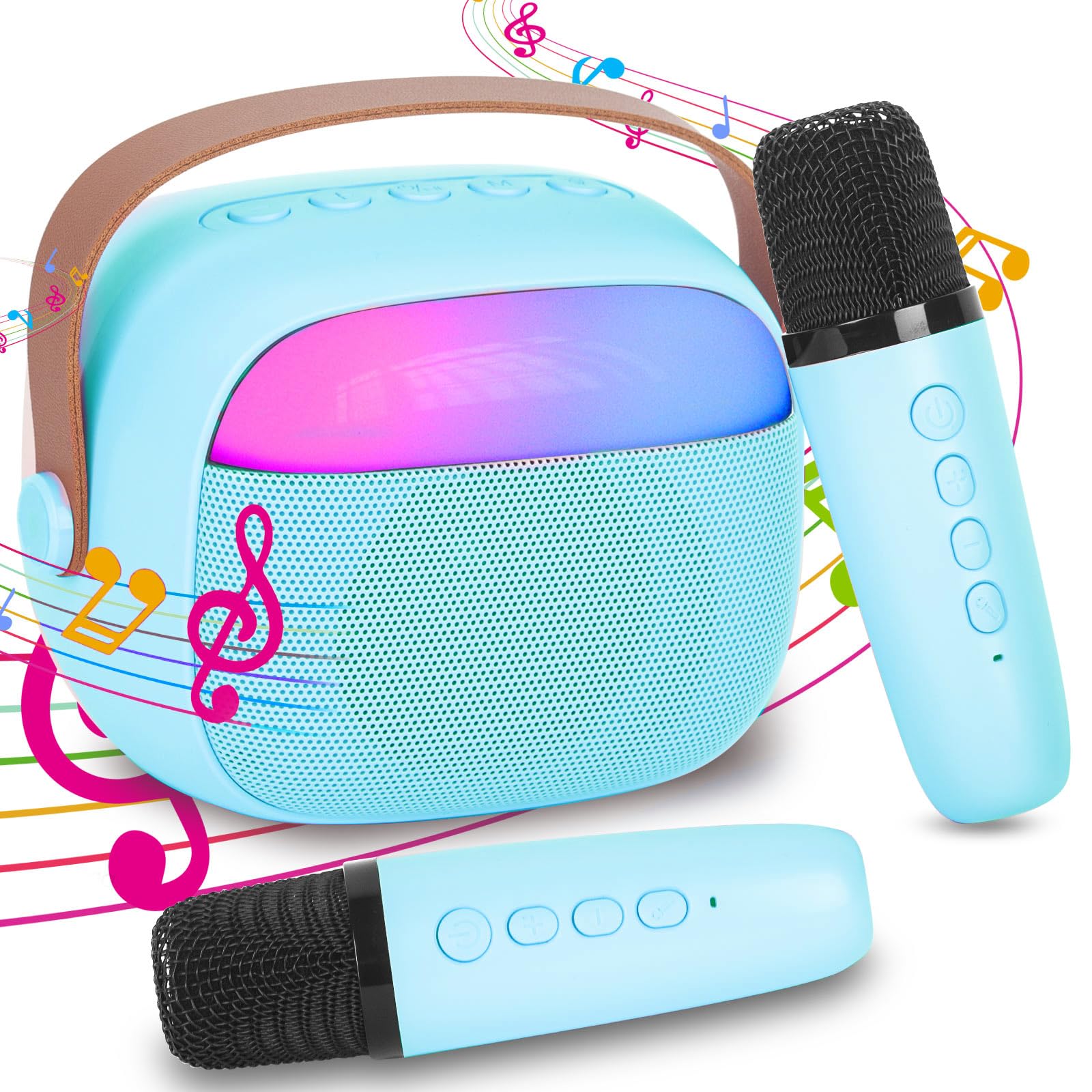 Micro Karaoké Sans Fil Enfant Avec 2 Micros – Bluetooth 5.0, Changeur De Voix, LEDs, Jusqu'à 10h D'autonomie