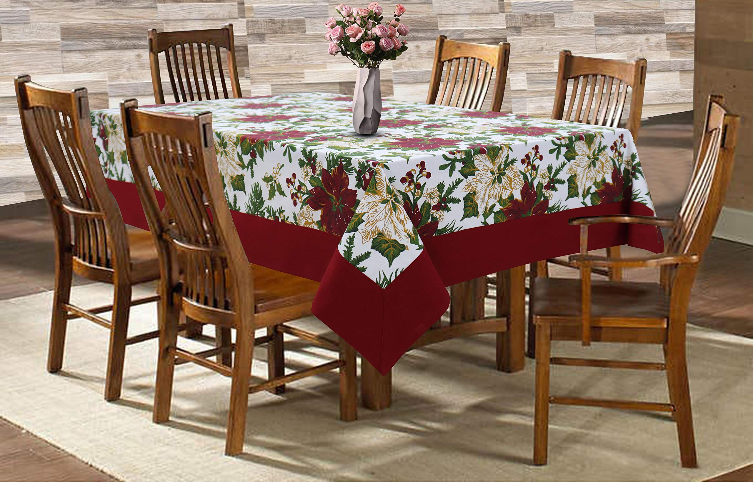 AIRWILL Cotton Floral Pattern 6 Seater Table Cloth Pack of 1 Pc (Maroon) - Rectangular