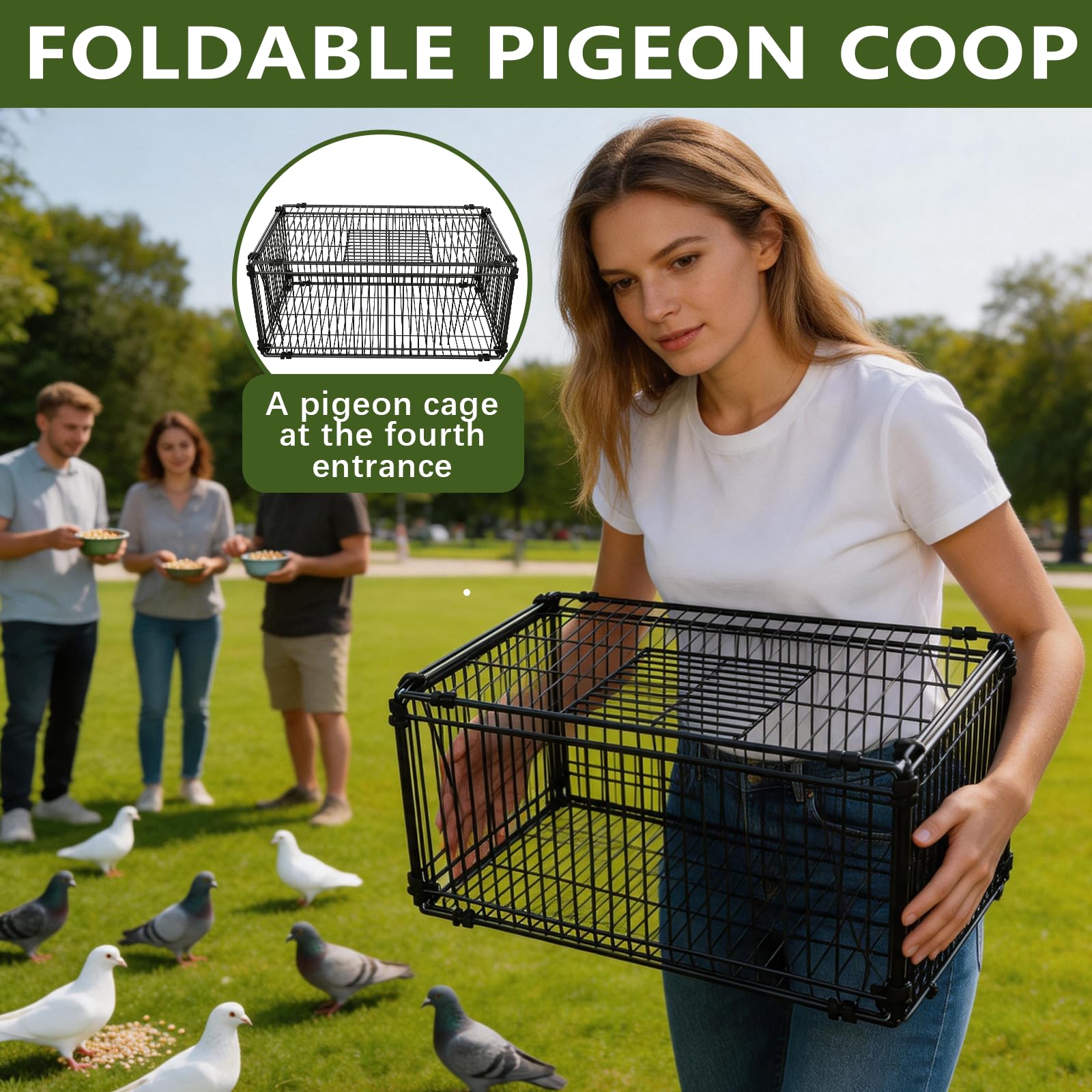 Gabbia Per Piccioni Pieghevole, Gabbia Per Uccelli Colombaia In Metallo Gabbias Per Piccoli Animali Con 4 Ingressi Unidirezionali E Botola Sul Tetto Per Giardino Balcone Cortile 60x40x26 Cm
