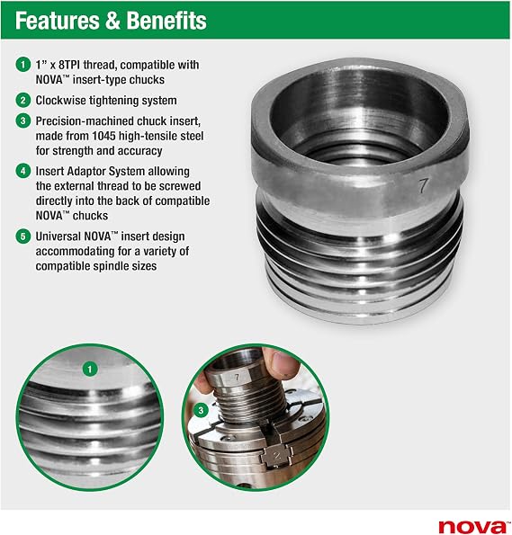 NOVA IDNS Chuck Insert 1 x 8tpi - for Woodturning Lathe
