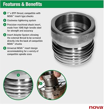 NOVA IDNS Chuck Insert 1 x 8tpi - for Woodturning Lathe