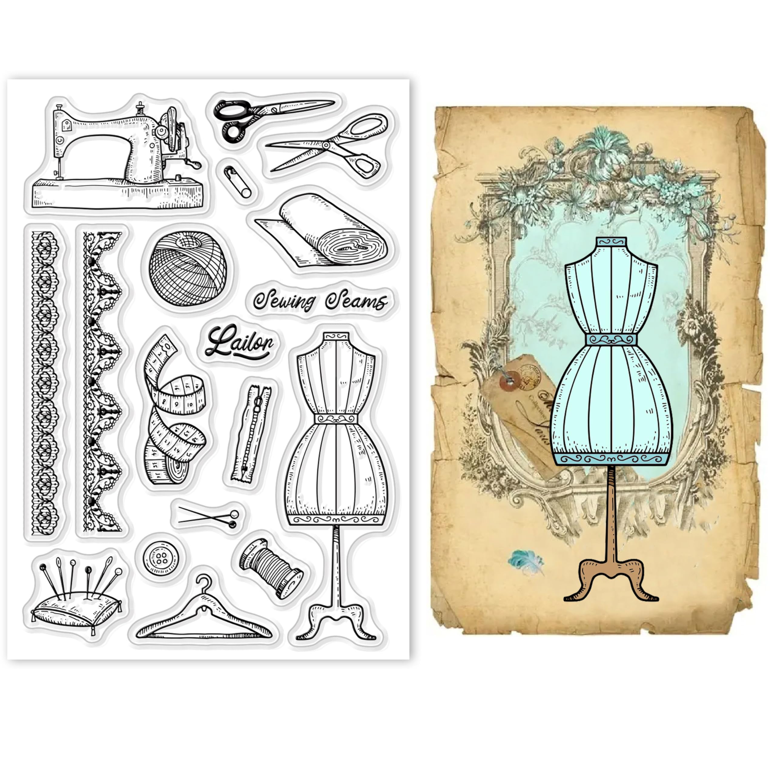 GLOBLELAND Vintage Couture Tampons Transparents Outils de Couture Rétro Jupes Mouchoir Silicone Transparent Timbre Sceaux pour la Fabrication de Cartes DIY Scrapbooking Journal Album Décoration GLOBLELAND Vintage Couture Tampons Transparents Outils de Couture Rétro Jupes Mouchoir Silicone Transparent Timbre Sceaux pour la Fabrication de Cartes DIY Scrapbooking Journal Album Décoration
