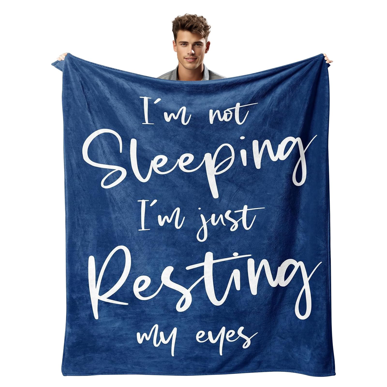 CECOMBINE Gift for Men, 150x130cm Funny Blanket for Men, Dad Blanket, I'm Not Sleeping I'm Just Resting My Eyes, Gift for Him, Birthday Present for Dad Grandfather Brother (Blue)
