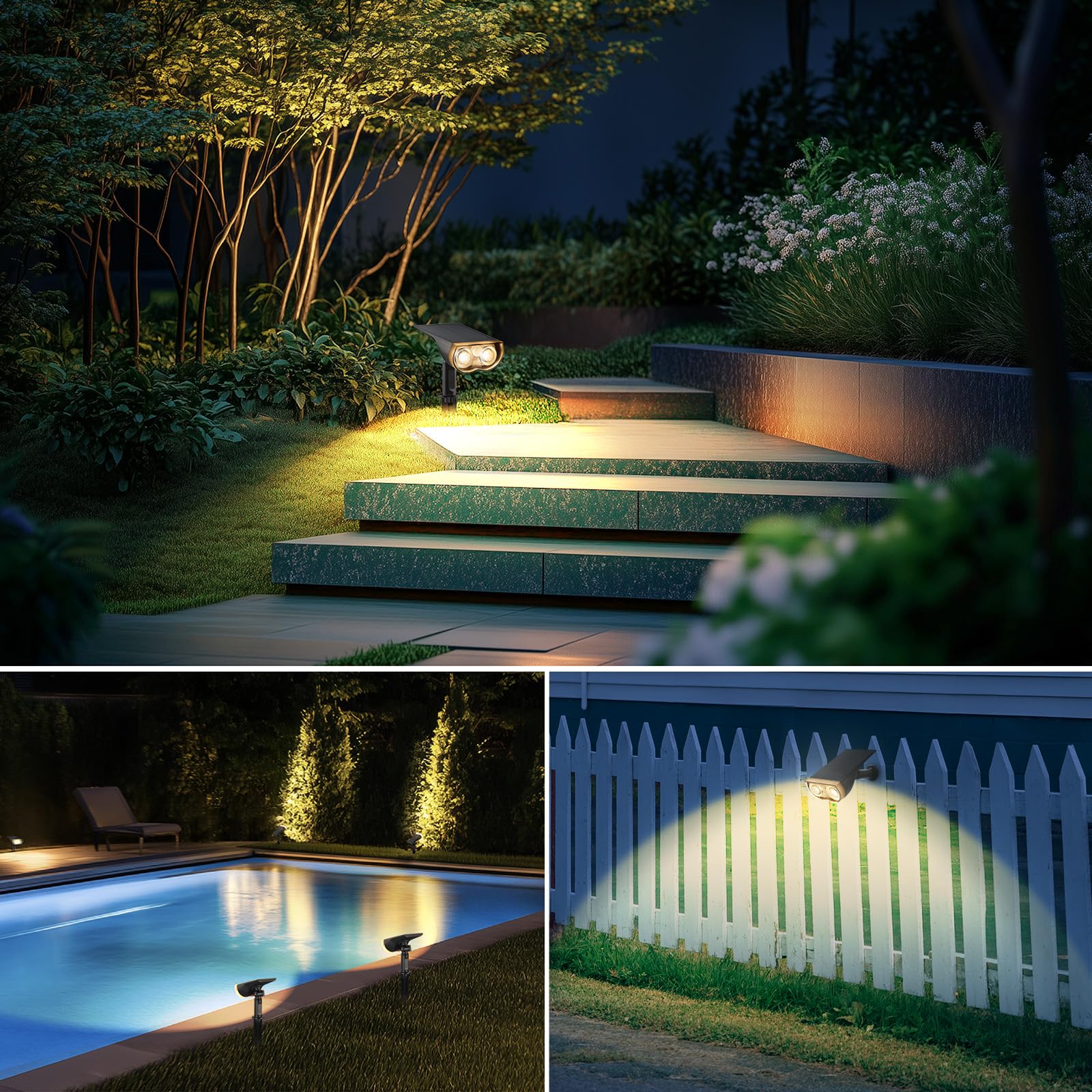 Linkind Lampe Solaire Extérieur Détecteur de Mouvement 1000Lm 3000K Blanc Chaud 3 Modes Éclairage Continu Spot Solaire Allée StarRay IP67 LED Projecteur Jardin 4PCS