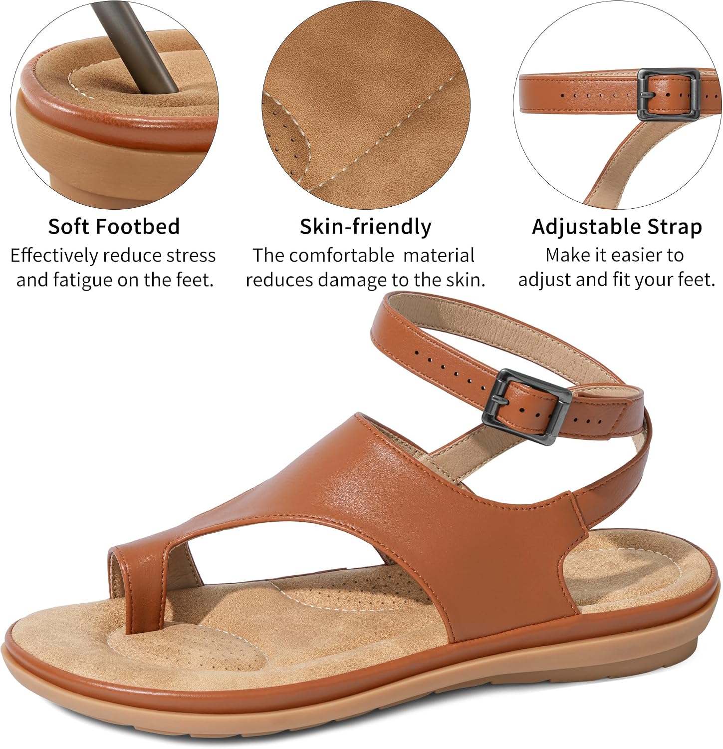 Aomigoct Flat Sandals for Women Dressy: Adjustable Comfortable Summer Sandals for Women 2026 - Anti-slip & Breathable Ladies Casual Walking Shoes