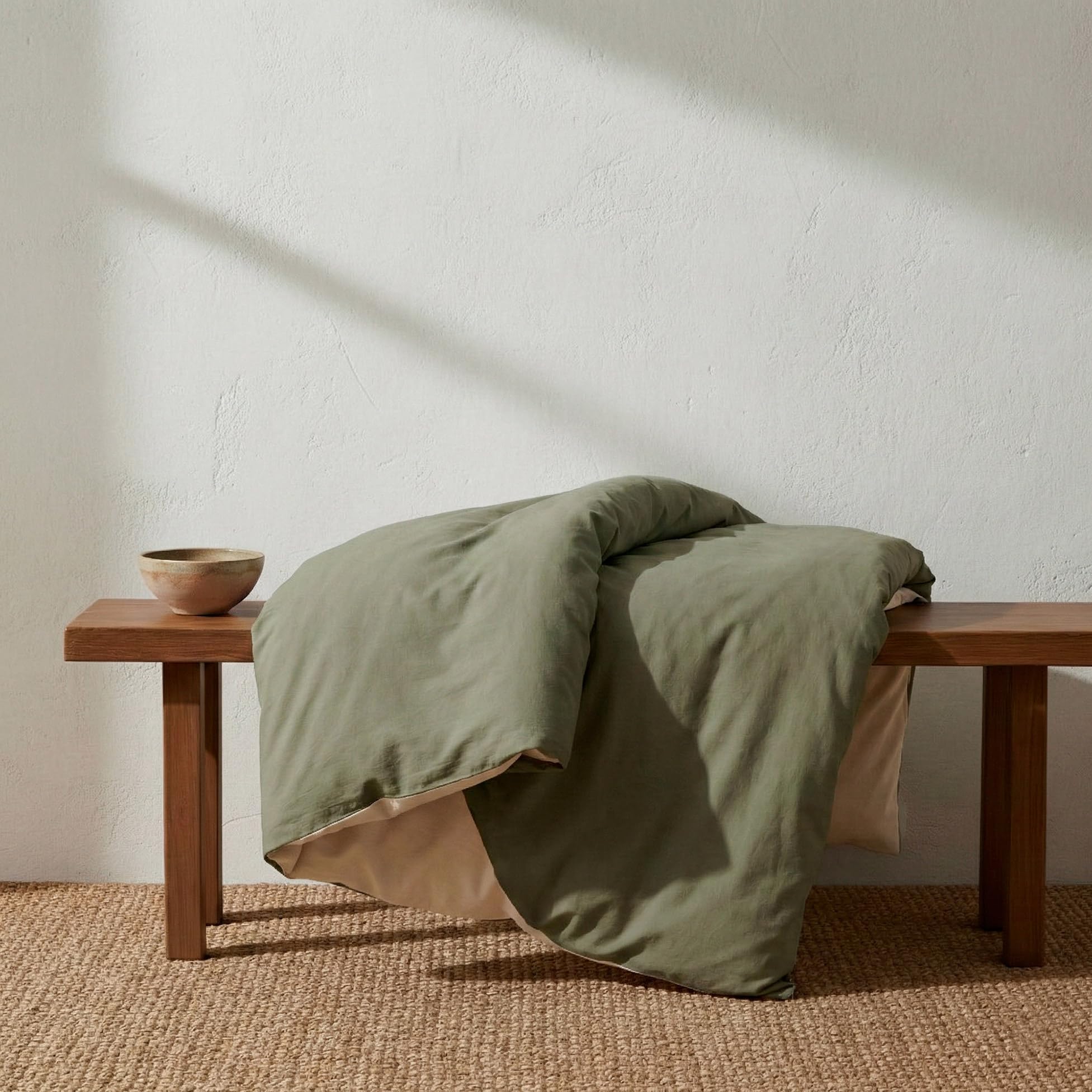 GAMUSI Juego Funda nórdica Cama de 180 - Reversible 100% algodón - con Fundas de Almohada - Piedra/Verde