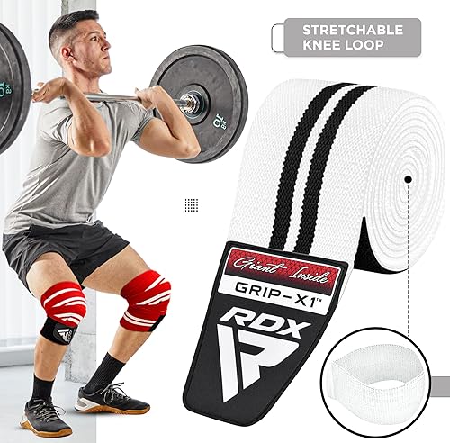 Miniatura 45 de RDX Rodilleras para levantamiento de pesas, correas elásticas de 78 pulgadas, levantamiento de potencia, soporte de prensa de piernas, gimnasio