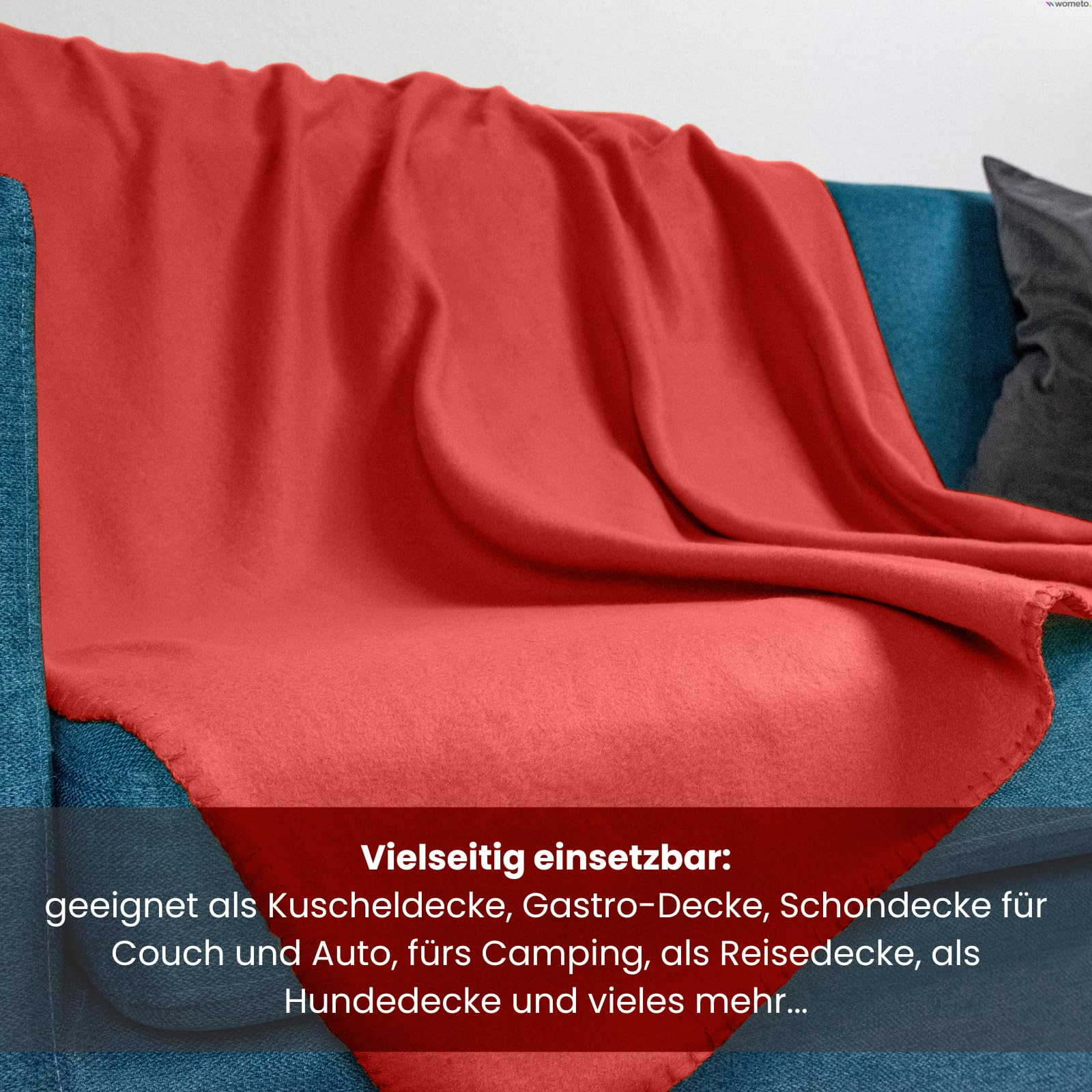 wometo Lot de 10 couvertures polaires oekoTex 130 x 160 cm, env. 400 g, avec anti-boulochage et bord surpiqué, rouge