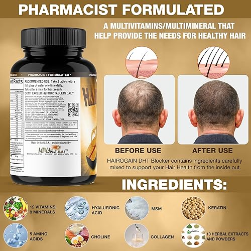 Miniatura 3 de HAIROGAIN DHT Blocker. Apoya el crecimiento del cabello. 10000 mcg de biotina, colágeno y vitaminas para el cabello añadidas. Ayuda a disminuir la
