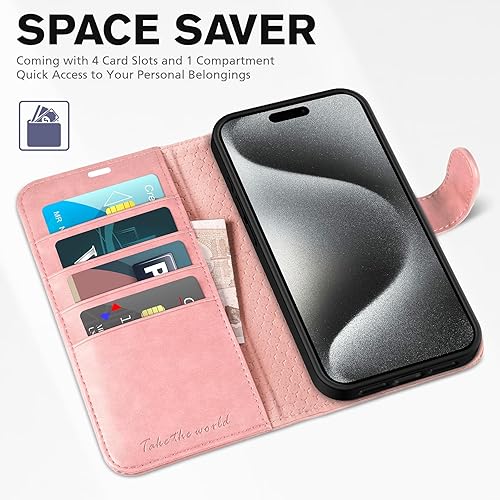 Miniatura 7 de TUCCH Funda tipo cartera para iPhone 15 Pro Max, carcasa interior de TPU a prueba de golpes, piel sintética bloqueo RFID 4 ranuras para tarjetas,