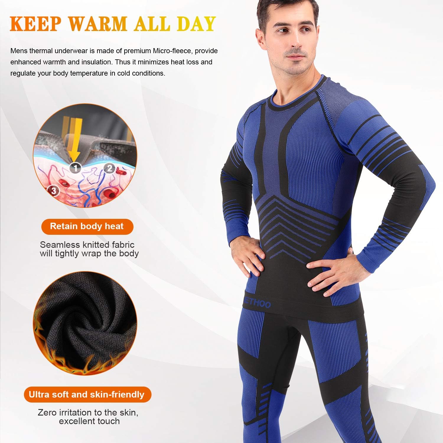 Mens Thermal Underwear Set Winter Gear Men Base Layer Long Johns Bottom