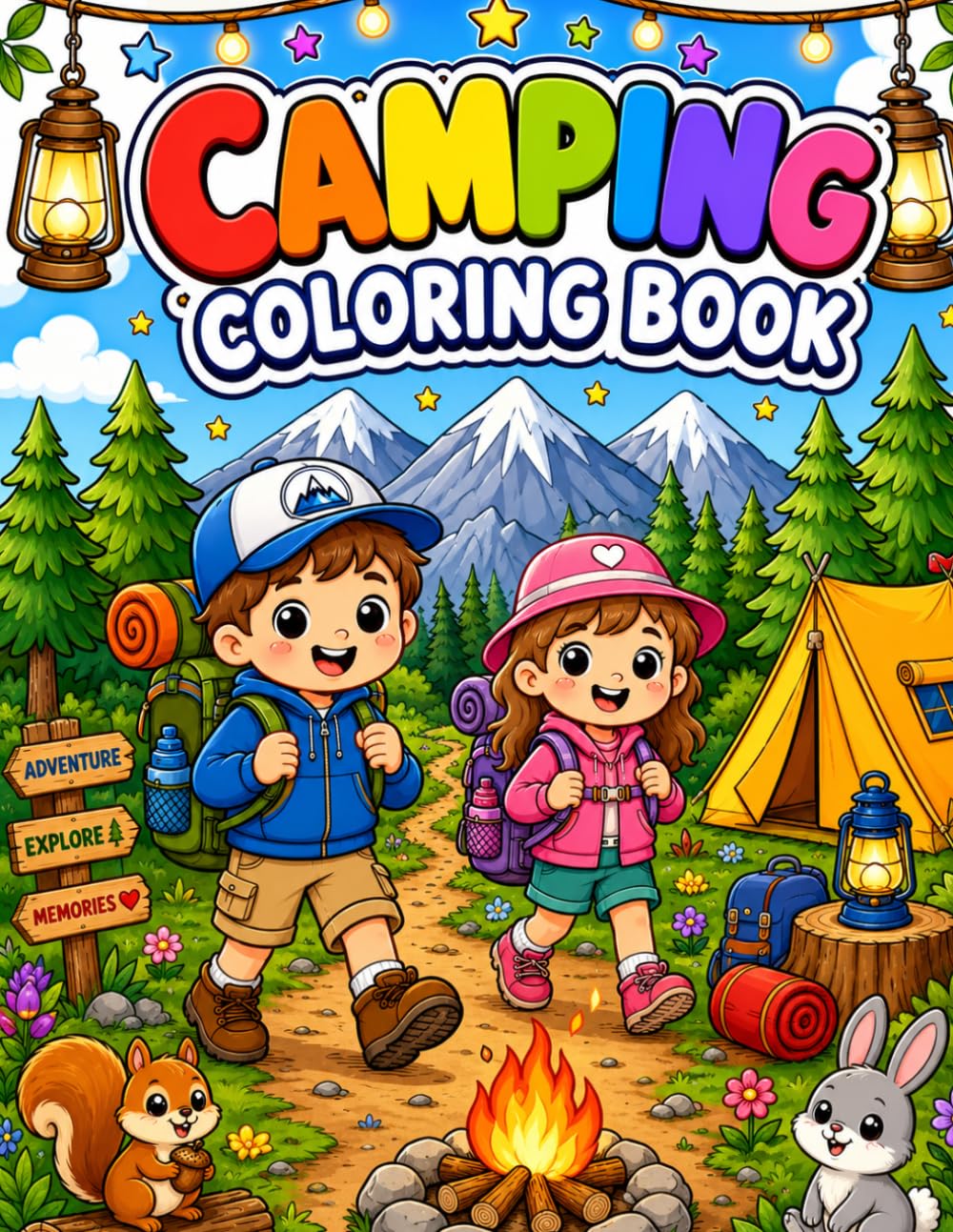 Camping Coloring Book for Kids Ages 4-8: Fun Outdoor Adventure Coloring Pages Featuring Camping, Hiking, Fishing, Campfires, Forest Animals, Tents, ... & Creative Activities for Boys and Girls