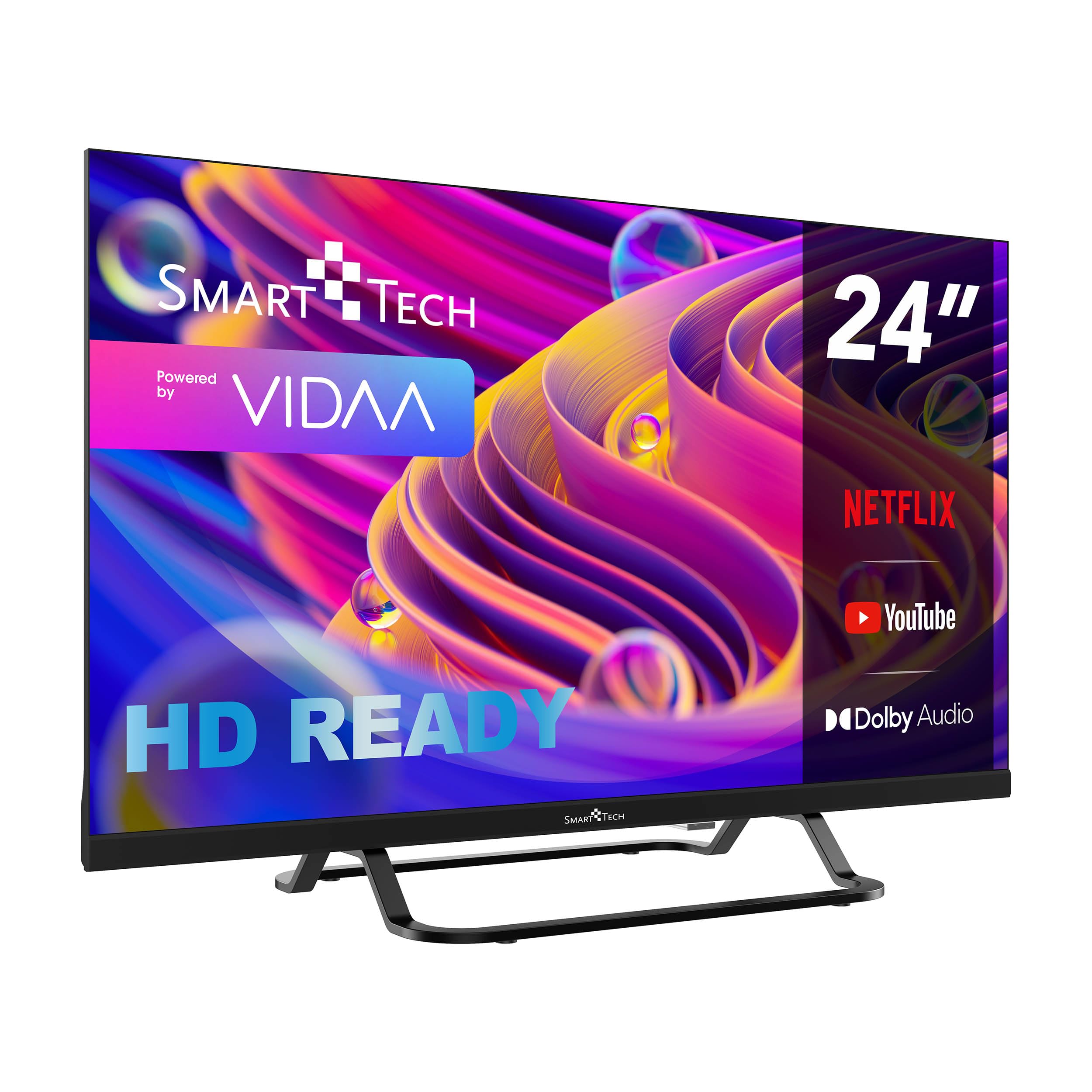 Smart Tech TV LED HD 24' (60 cm) 24HV02V Smart TV VIDAA - Molotov, Netflix, Prime Video, Disney+, Youtube, Plex - 3xHDMI - 2xUSB - Mode Hotel (24")