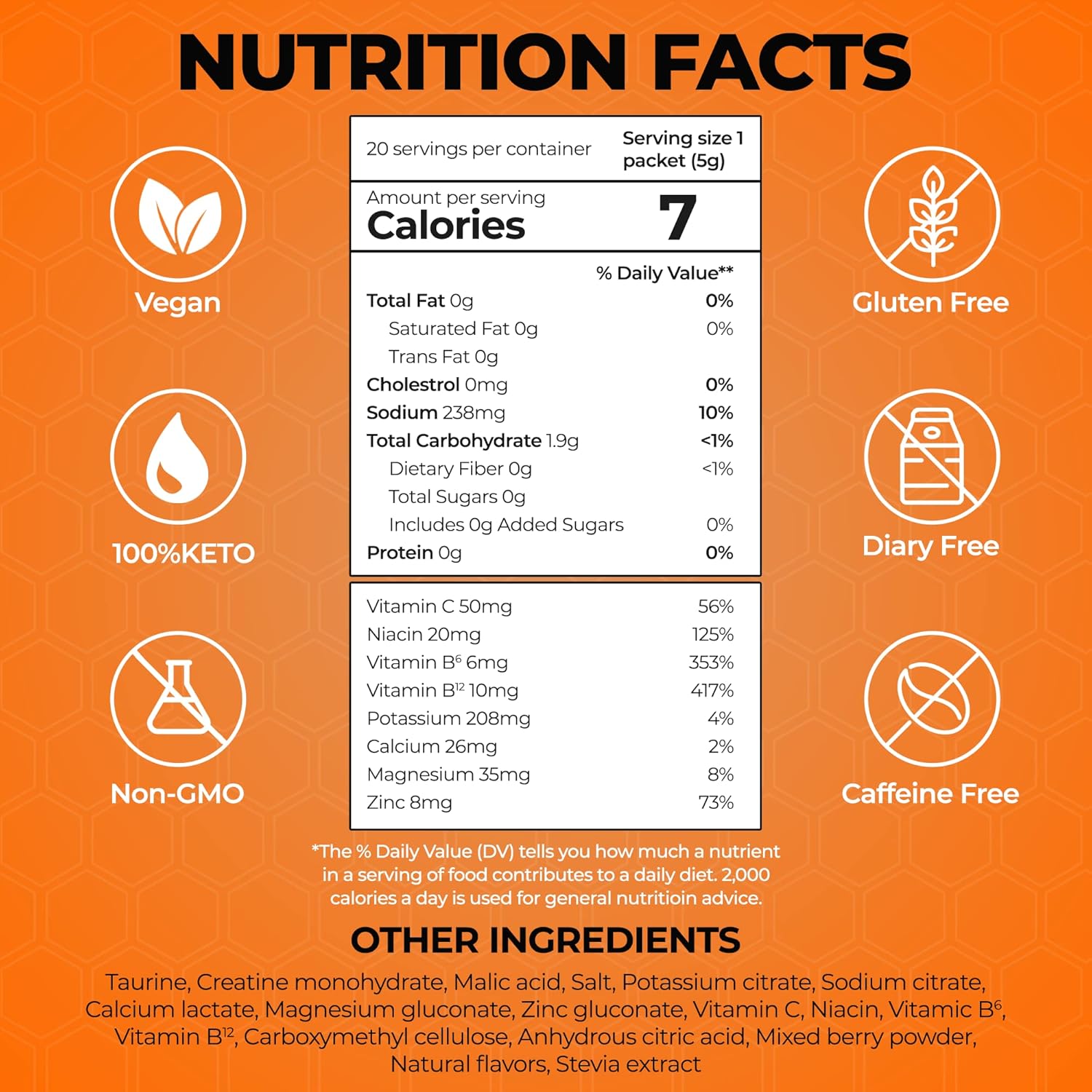 Re3 - Rehydrate - Replenish - Recover Electrolyte Powder Packets. No Sugar, 7 Cal, 1.4 Carbs. The Best Mix of Vitamins and Minerals (Orange)