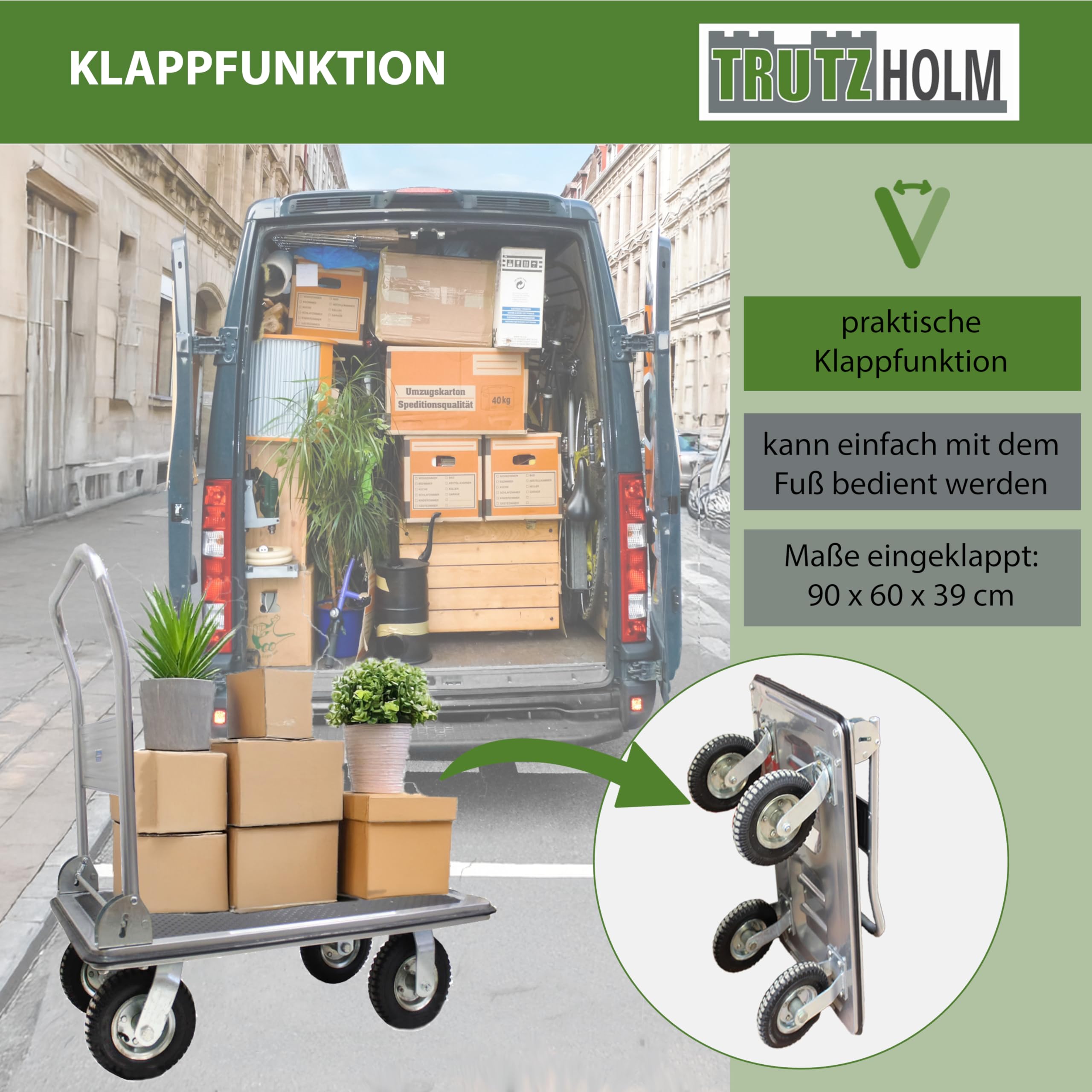 Plattformwagen 300 kg luftbereift Transportwagen Handwagen Paketwagen Transporthilfe mit Lenkrollen Transportkarre 22cm XXL Lufträder kugelgelagert 90 x 60 x 96 (L x B x H)